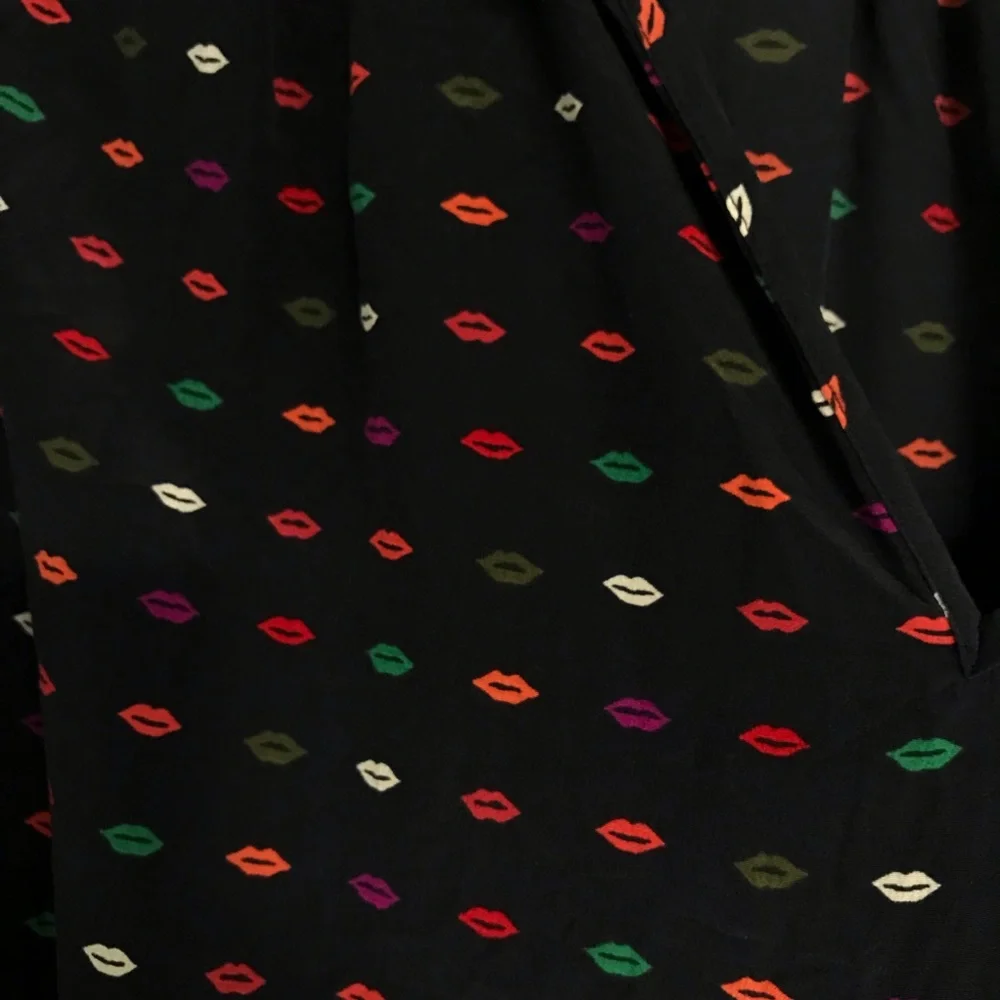 J. Crew Ruffle-neck Silk Top Lips Print
